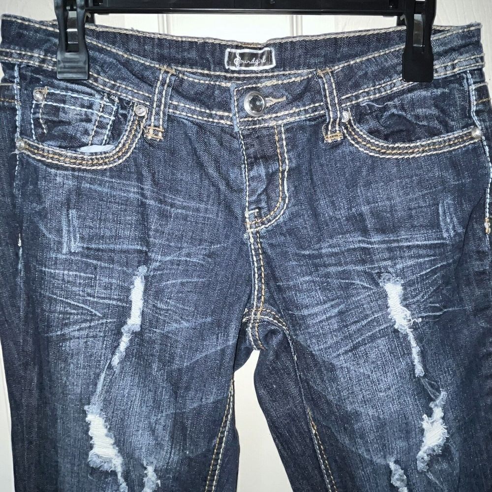 Soundgirl Embellished Thick Stitch Dark Wash‎ Bootcut Denim Jeans Size 9 Bling - Picture 3 of 13